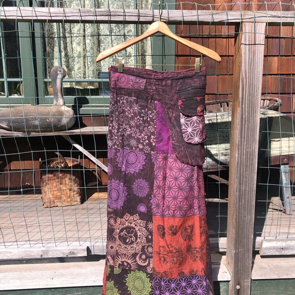Mexicali Blues - Bohemian Patchwork Maxi Skirt - Multicolor